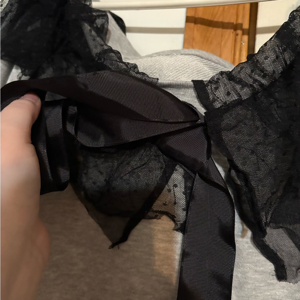 Maeve Light Gray Knit Top with Black Lace Trim - Picture 3 of 4